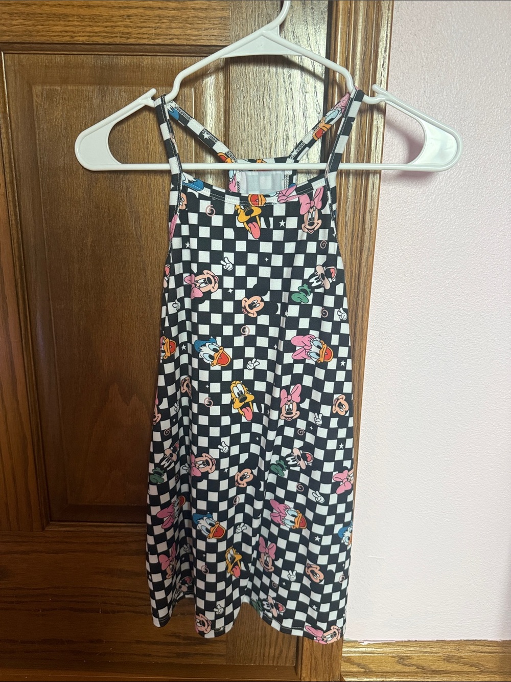 Girls' Black Checkerboard Character Print Casual Dress